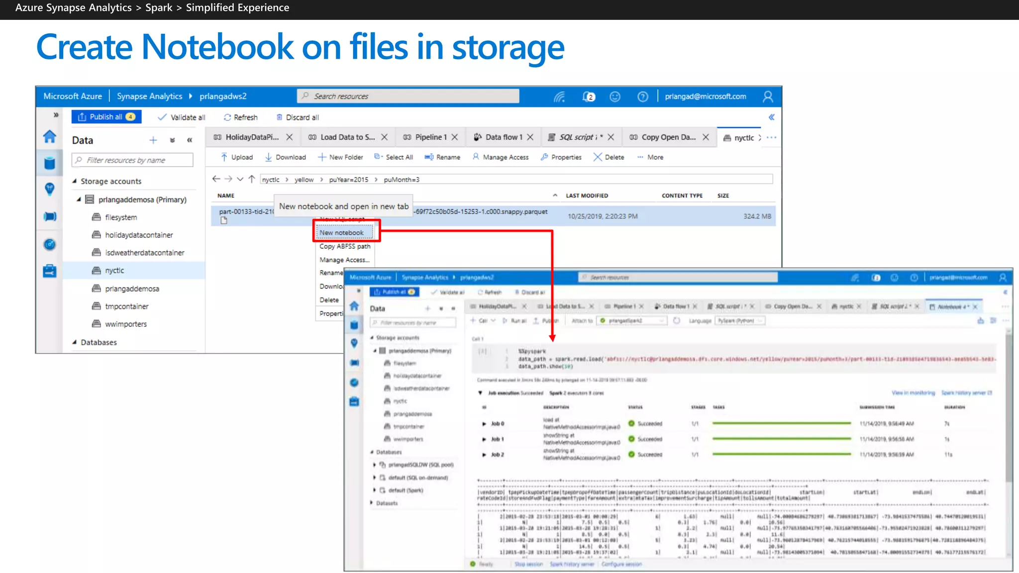 Create Notebook on files in storage
 