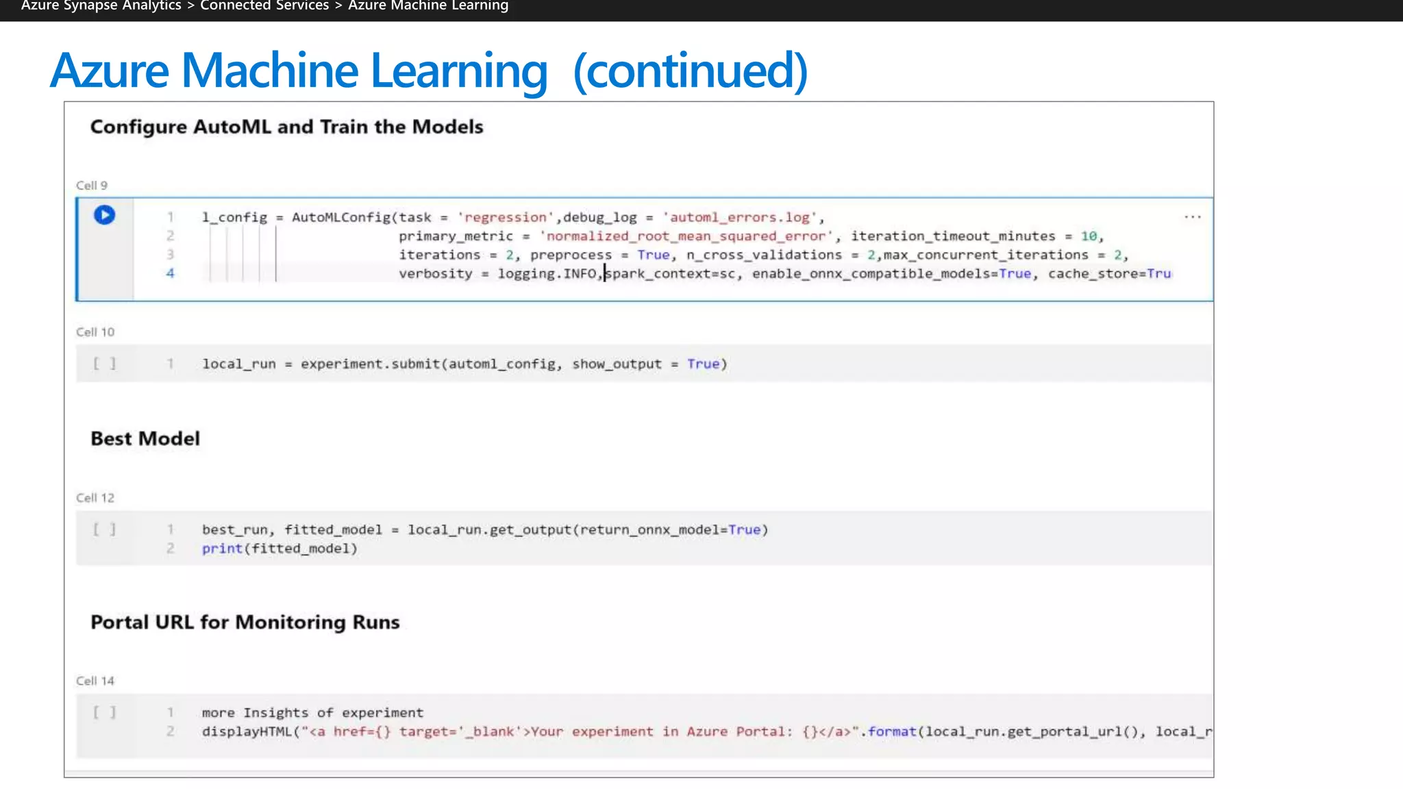 Azure Machine Learning (continued)
 