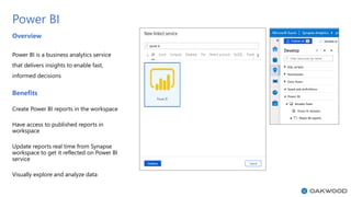 Power BI
Overview
Power BI is a business analytics service
that delivers insights to enable fast,
informed decisions
Benef...