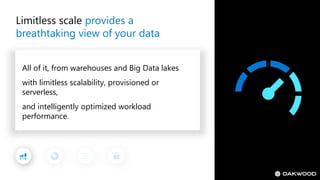 Limitless scale provides a
breathtaking view of your data
All of it, from warehouses and Big Data lakes
with limitless sca...