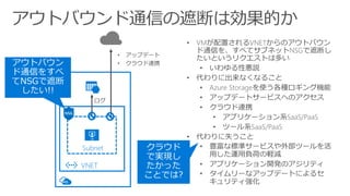VNET
Subnet
ログ
• アップデート
• クラウド連携
 