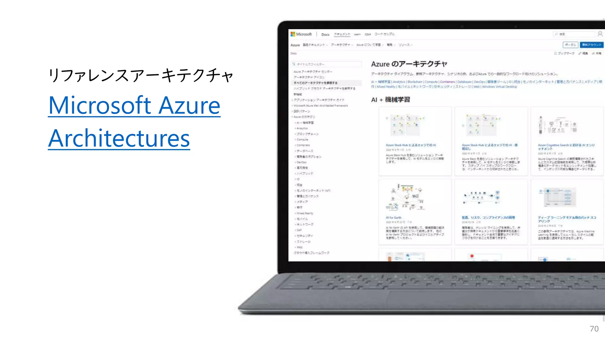 70
リファレンスアーキテクチャ
Microsoft Azure
Architectures
 