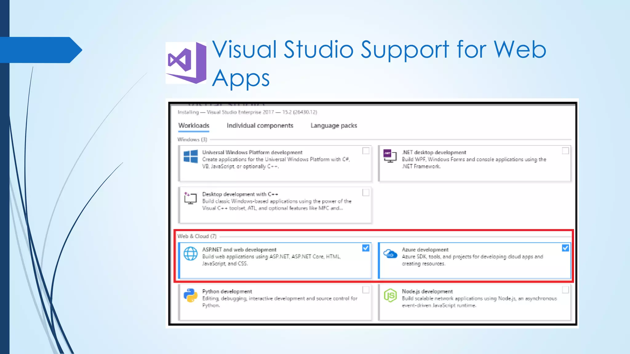 Visual Studio Support for Web
Apps
 