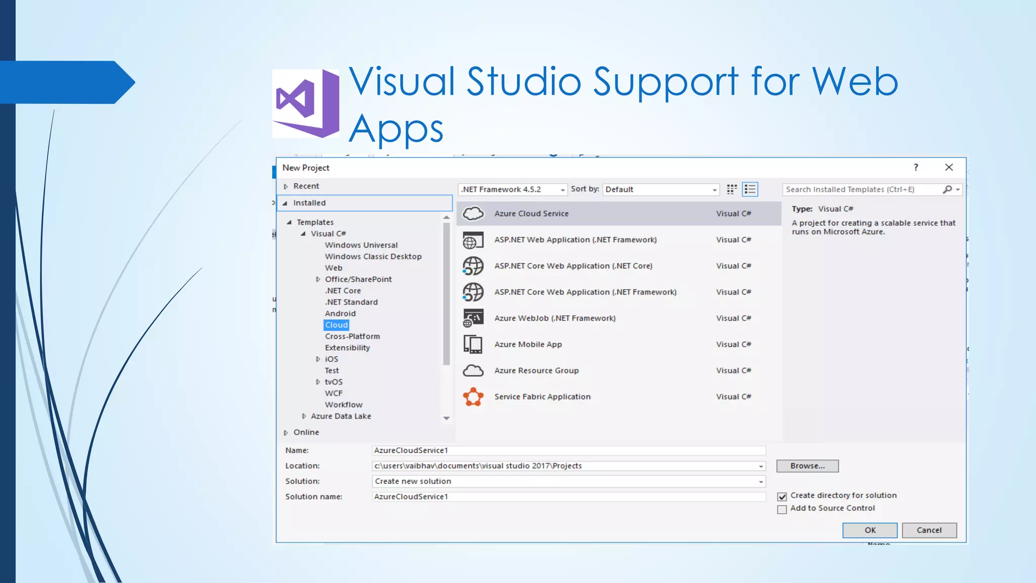 Visual Studio Support for Web
Apps
 
