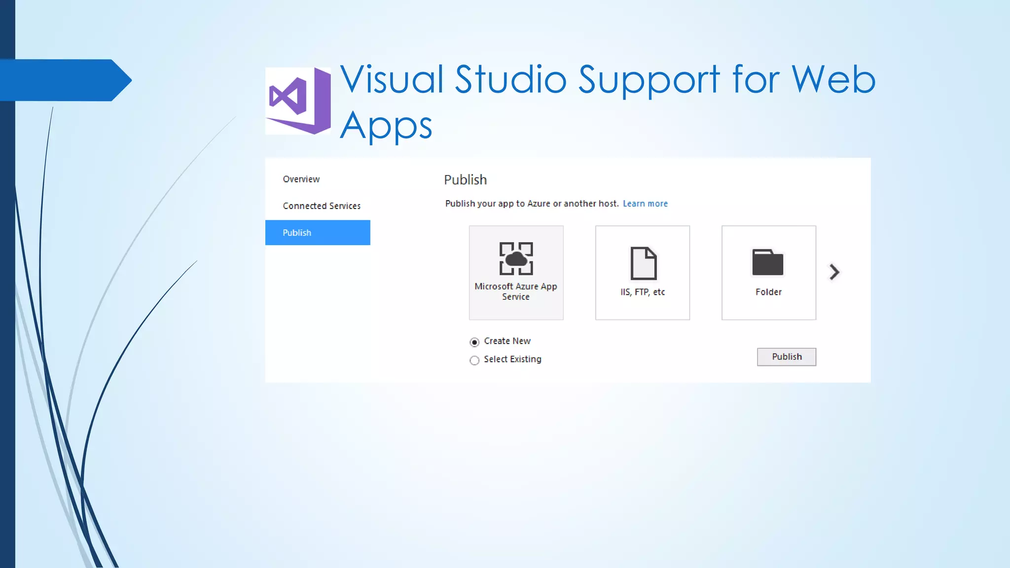 Visual Studio Support for Web
Apps
 