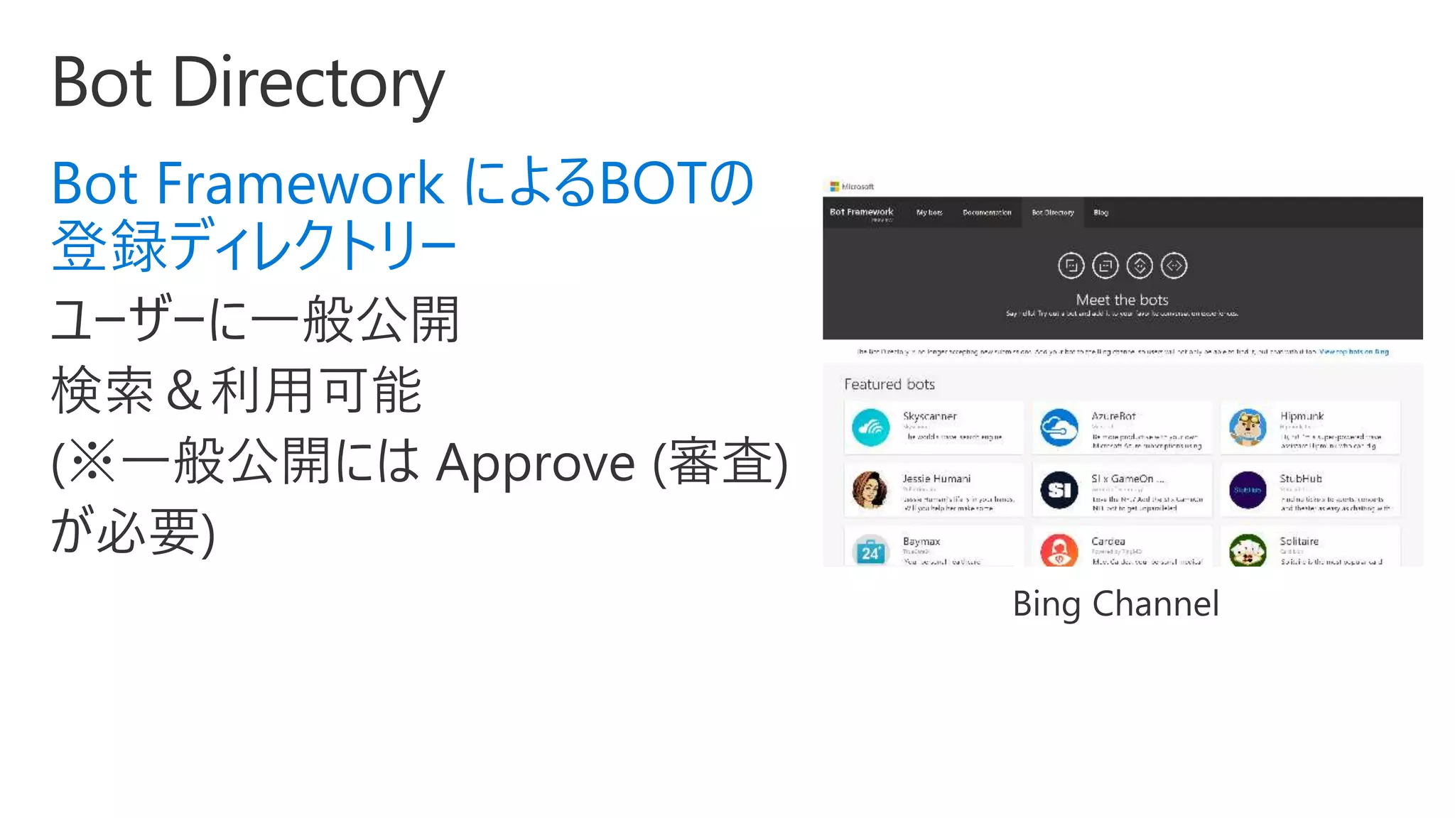 Bot Framework によるBOTの
登録ディレクトリー
 