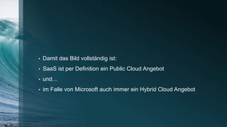 • Damit das Bild vollständig ist:
• SaaS ist per Definition ein Public Cloud Angebot
• und…
• im Falle von Microsoft auch immer ein Hybrid Cloud Angebot
 