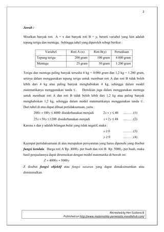 Contoh soal model matematika beserta jawabannya