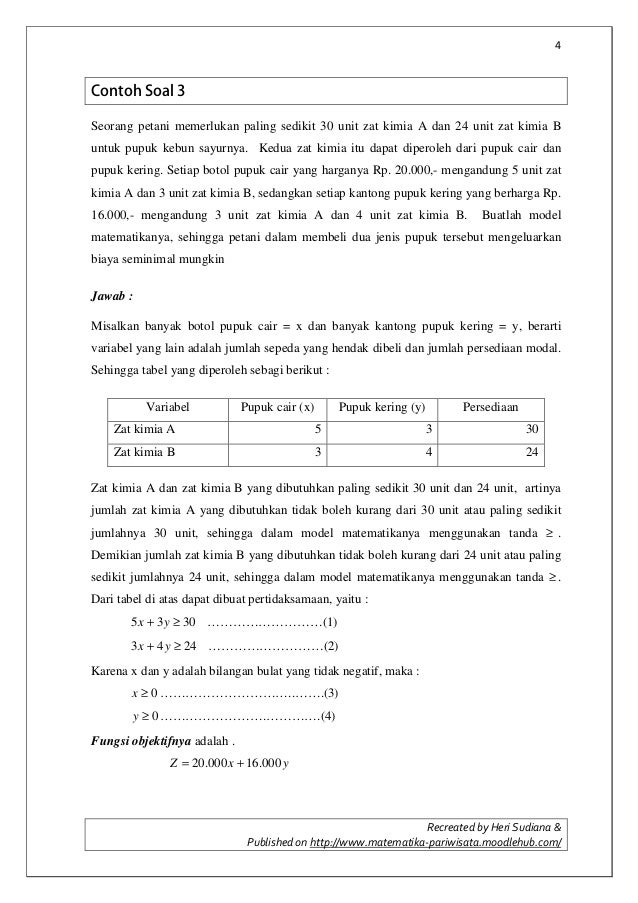 Contoh soal cerita model matematika beserta jawabannya