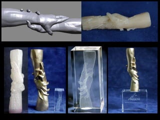 QUELQUES REALISATIONS
Nous utilisons la 3D numérique pour réaliser divers objets ou trouvé des solutions à des cas
particulier ou pour réduire le temps voir le coût.

Une imprimante 3D qui dépose par addition de la cire
Un laser 3D qui grave le verre optique
Une stéréolithographie
retouché et patiné or

 