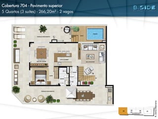 Cobertura 704 - Pavimento superior
5 Quartos (3 suítes) - 266,20m² - 2 vagas
R.DonaMariana
 