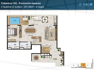 Cobertura 702 - Pavimento superior
4 Quartos (2 suítes) - 201,94m² - 2 vagas
R.DonaMariana
 