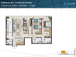 Cobertura 703 - Pavimento inferior
4 Quartos (2 suítes) - 202,95m² - 2 vagas
R.DonaMariana
 