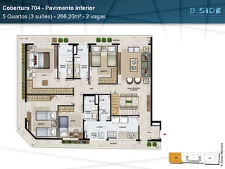 Cobertura 704 - Pavimento inferior
5 Quartos (3 suítes) - 266,20m² - 2 vagas
R.DonaMariana
 