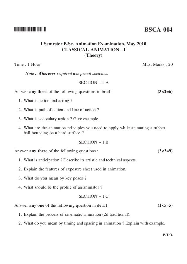 b sc animation first sem sample paper of classical animation i profile paper example