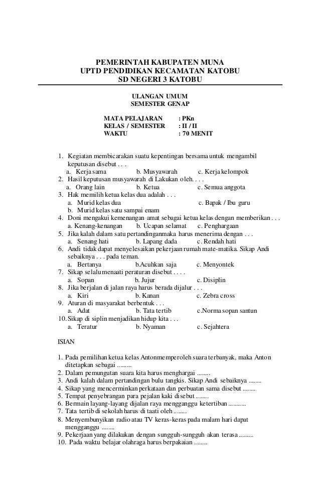 Soal Mulok Dan Kunci Jawaban Guru Galeri