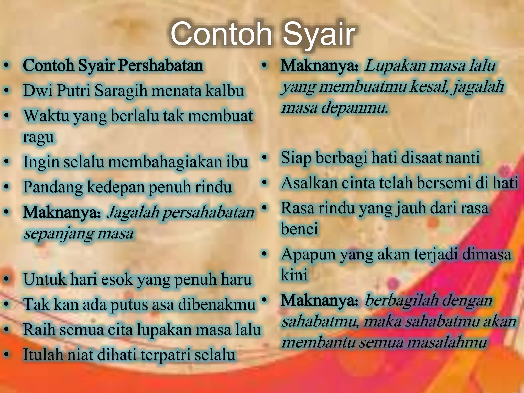 Syair Rindu B.indonesia karya sastra(syair,pantun,gurindam) | PPTX