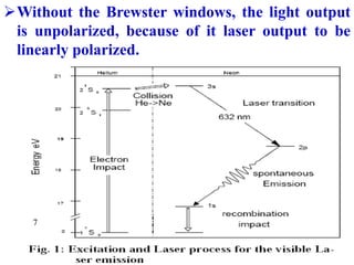 Without the Brewster windows, the light output
is unpolarized, because of it laser output to be
linearly polarized.
7
 