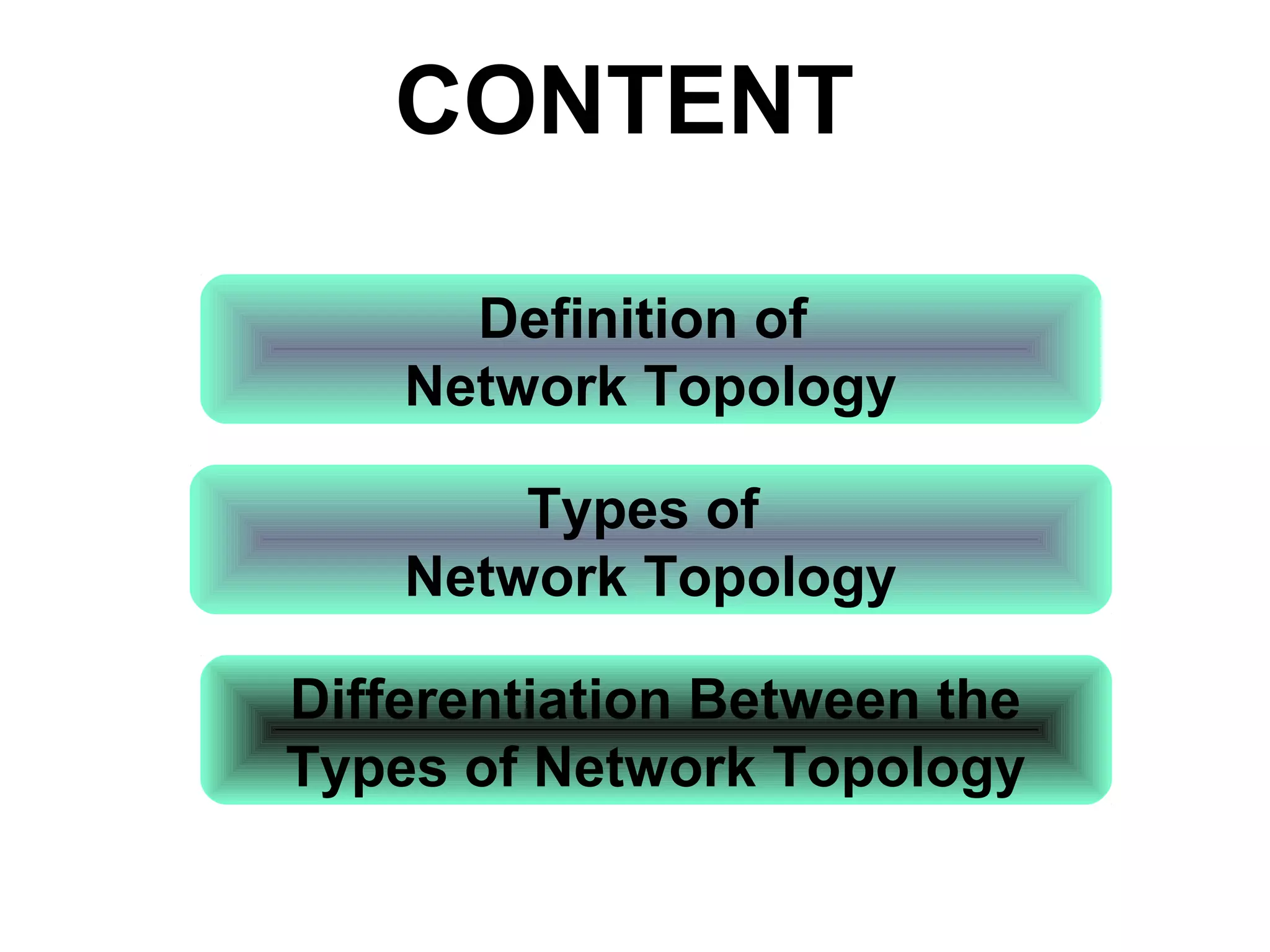 Definition of
Network Topology
Types of
Network Topology
Differentiation Between the
Types of Network Topology
CONTENT
 