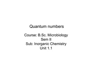 Quantum numbers
Course: B.Sc. Microbiology
Sem II
Sub: Inorganic Chemistry
Unit 1.1
 