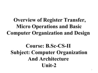 Overview of Register Transfer,
Micro Operations and Basic
Computer Organization and Design
Course: B.Sc-CS-II
Subject: Computer Organization
And Architecture
Unit-2
1
 