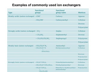 Examples of commonly used ion exchangers
 