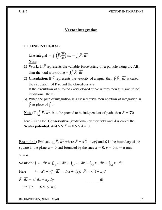 B Tech Ii Unit 5 Material Vector Integration