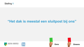 “Het dak is meestal een sluitpost bij ons”
Stelling 1
Eens Oneens
 
