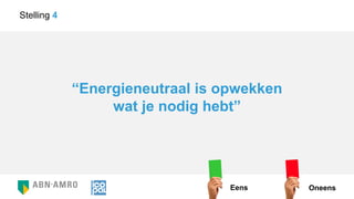 “Energieneutraal is opwekken
wat je nodig hebt”
Stelling 4
Eens Oneens
 