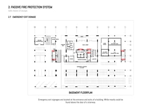 2. PASSIVE FIRE PROTECTION SYSTEM
Safe means of escape
2.7 EMERGENCY EXIT SIGNAGE
Emergency exit signages are located at the entrance and exits of a building. While mostly could be
found above the door of a stairway.
BASEMENT FLOORPLAN
 