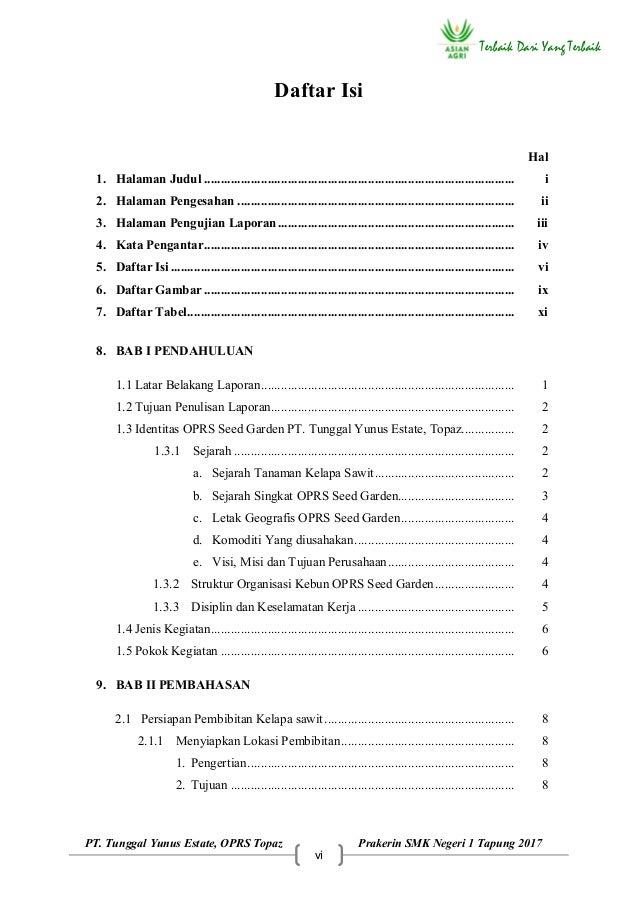 B.daftar isi LAPORAN PRAKERIN