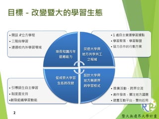 暨大無邊界大學計畫
目標－改變暨大的學習生態
2
 