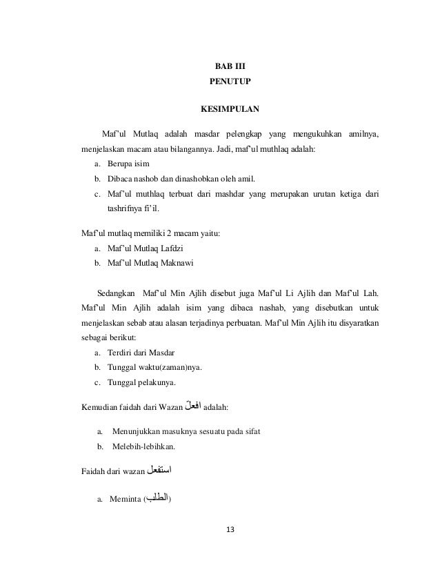 Bahasa Arab Maful Mutlaq Dan Maful Min Ajlih Tsulatsi Mazid Ala Waz