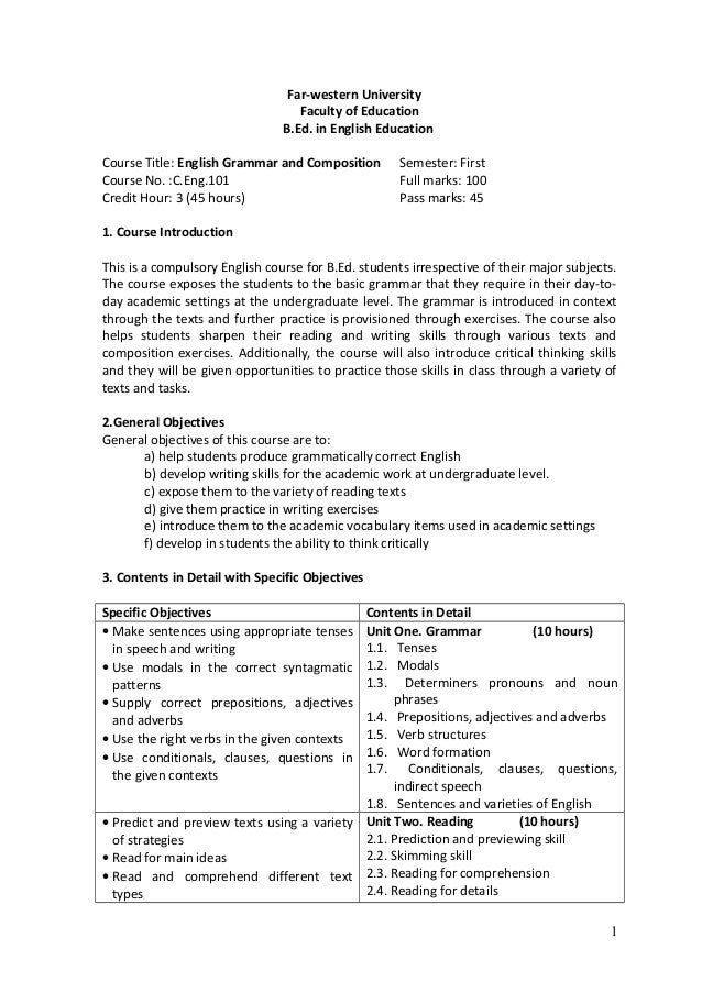 Bed 1st Sem English Grammar And Composition - 