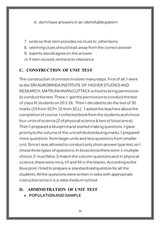 construction and administration of unit test in science subject | DOCX