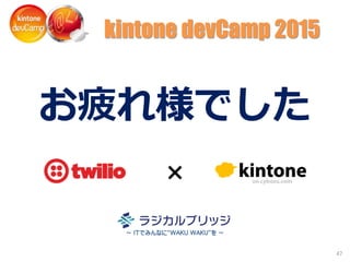 47
お疲れ様でした
×
kintone devCamp 2015
～ ITでみんなに“WAKU WAKU”を ～
 