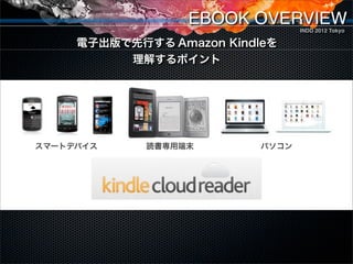EBOOK OVERVIEWINDD 2012 Tokyo

電子出版で先行する Amazon Kindleを
     理解するポイント




KindleのフォーマットKF8と
   EPUB3の互換性は？
 