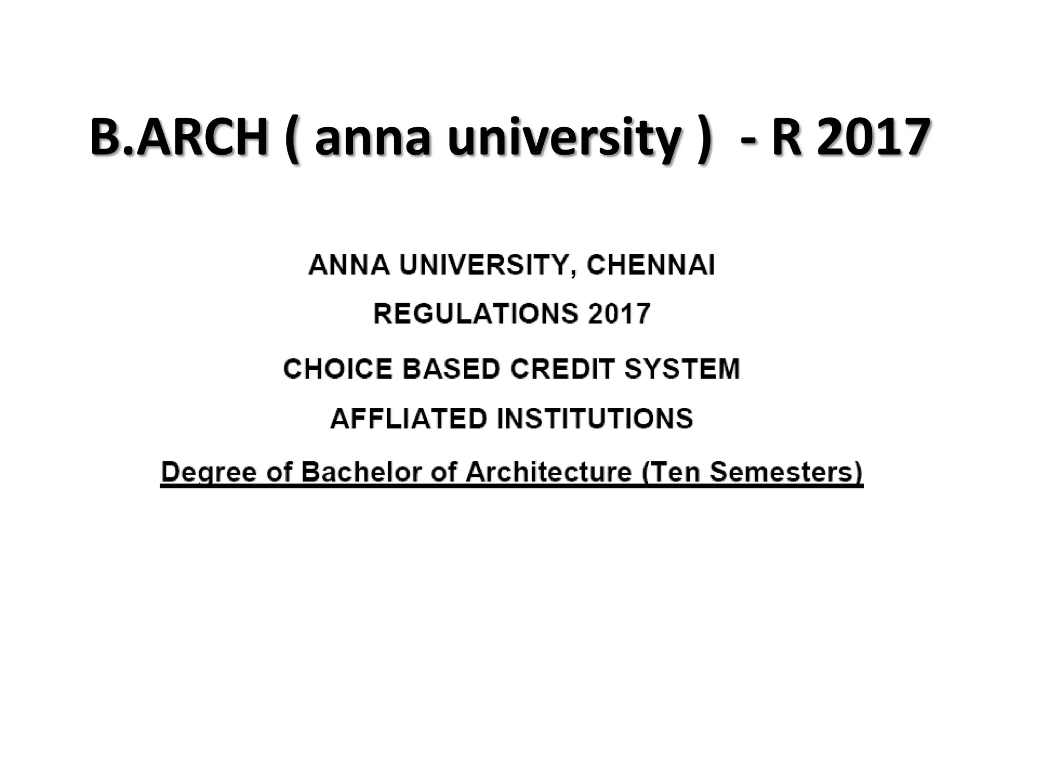B.ARCH ( anna university ) - R 2017