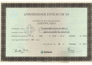 Certificado de conclusão MBA em Gestao de Projetos