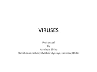 VIRUSES
Presented
By
Kanchan Sinha
ShriShankaracharyaMahavidyalaya,Junwani,Bhilai
 