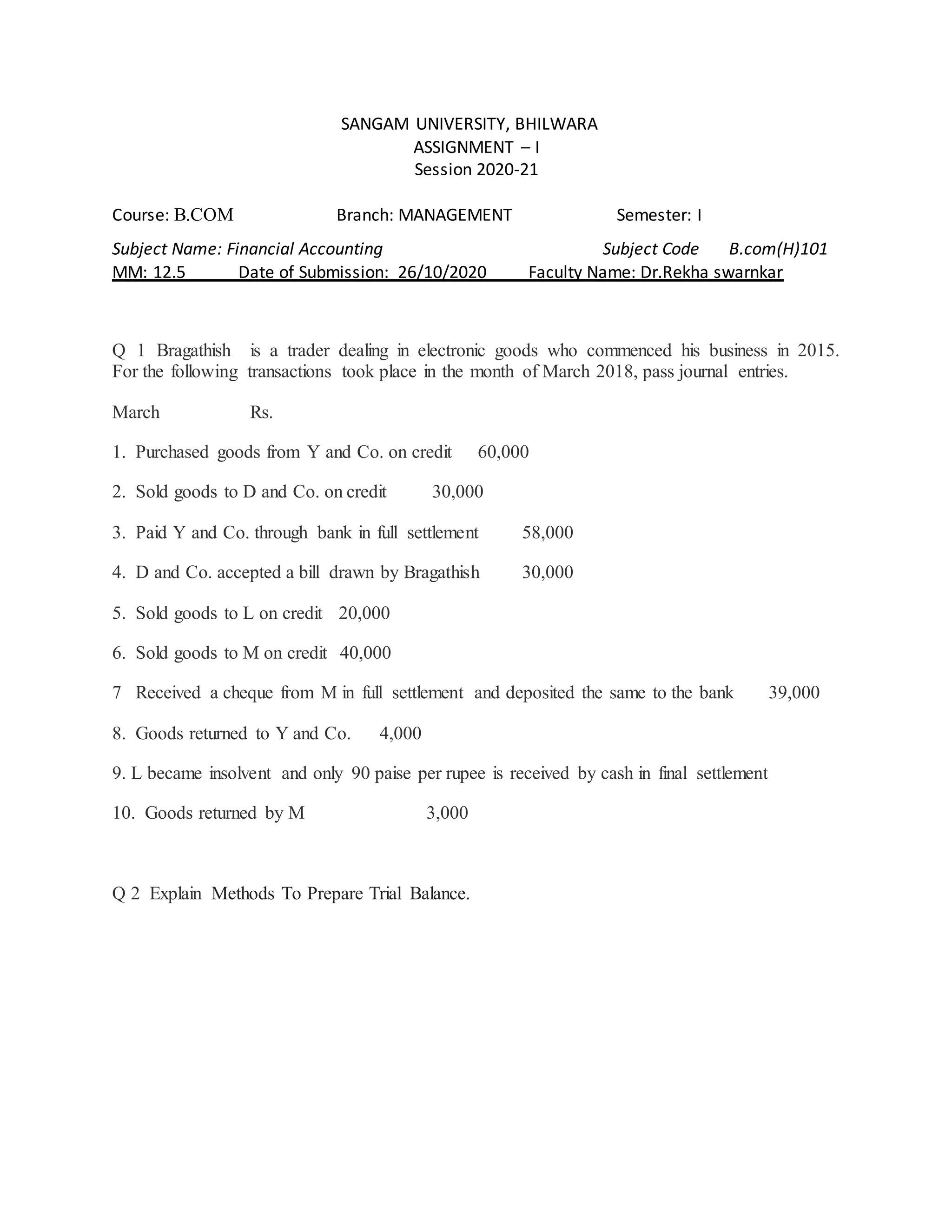 B.com assignment 1 sem 20201 | DOCX