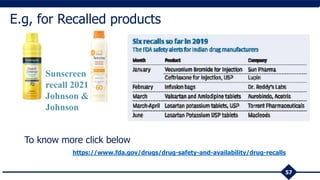 57
E.g, for Recalled products
Sunscreen
recall 2021
Johnson &
Johnson
To know more click below
https://www.fda.gov/drugs/drug-safety-and-availability/drug-recalls
 