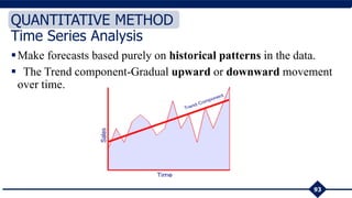 Make forecasts based purely on historical patterns in the data.
 The Trend component-Gradual upward or downward movement
over time.
93
QUANTITATIVE METHOD
Time Series Analysis
 