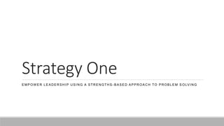 Strategy One
EMPOWER LEADERSHIP USING A STRENGTHS -BASED APPROACH TO PROBLEM S OLVING
 