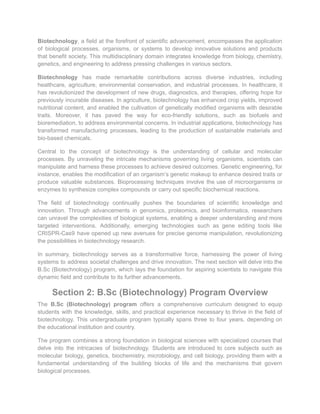 B.Sc In Biotechnology | PDF