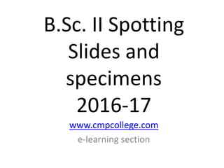 B.Sc. II Spotting
Slides and
specimens
2016-17
www.cmpcollege.com
e-learning section
 