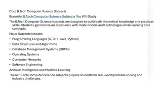 Introduction to B.Tech in Computer Science | PDF