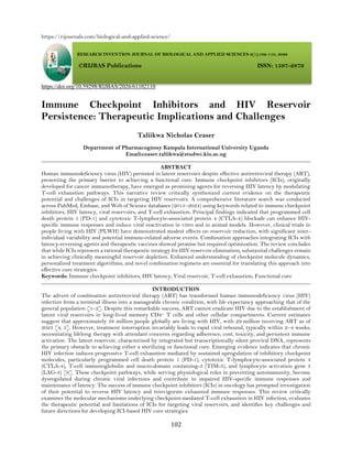 Immune Checkpoint Inhibitors and HIV Reservoir Persistence: Therapeutic ...