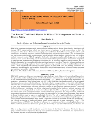 The Role of Traditional Healers in HIV/AIDS Management in Ghana: A ...