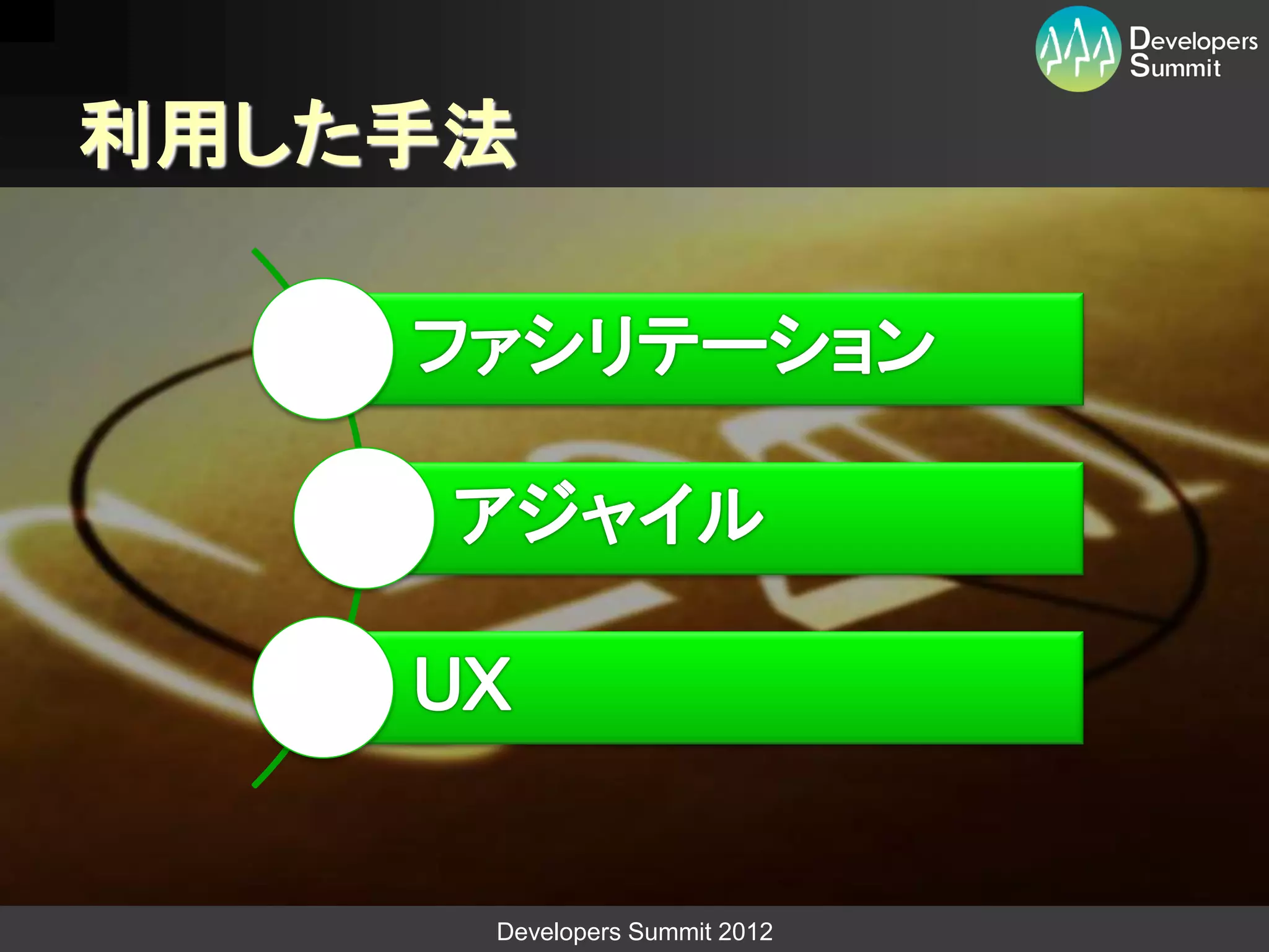 利用した手法




     Developers Summit 2012
 